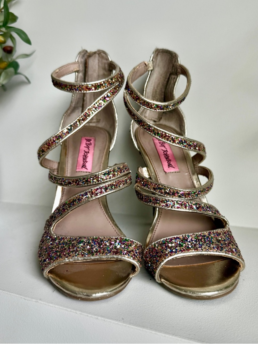 Preloved Betsey Johnson Multicolor Glitter Strappy High Heel Sandals